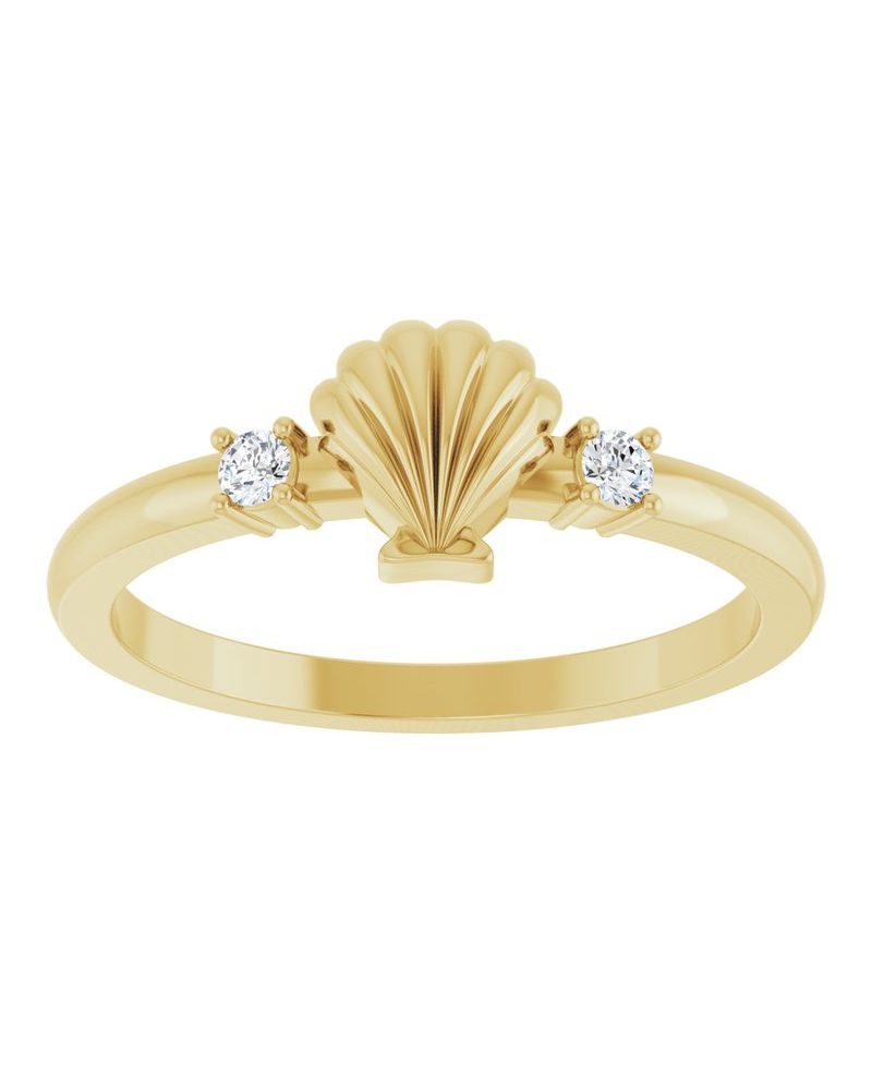 Anel Concha em Ouro 14k com Diamantes Naturais