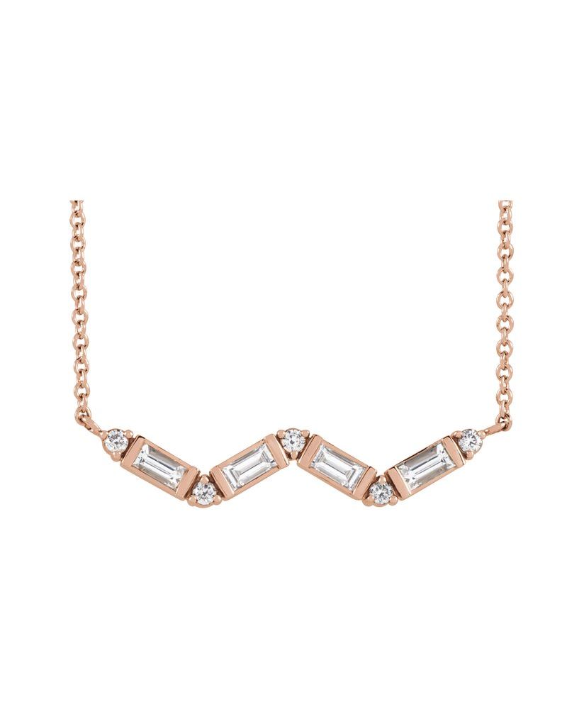 Colar Baguete Barra Cravejado em Ouro 14k com Diamantes Naturais