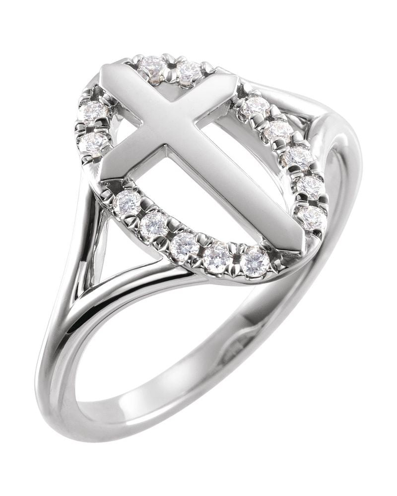Anel Cruz Halo em Ouro 14k com Diamantes Naturais