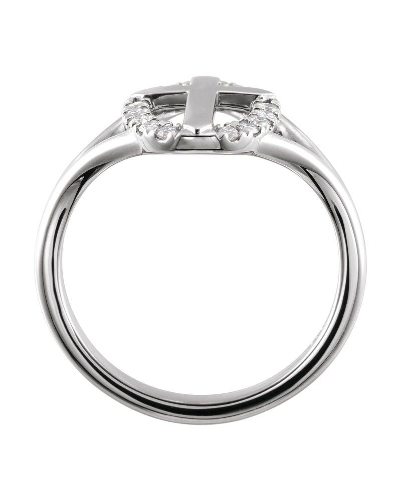 Anel Cruz Halo em Ouro 14k com Diamantes Naturais