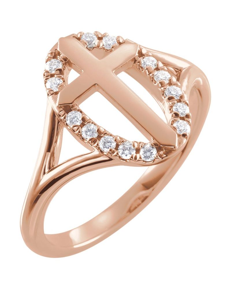 Anel Cruz Halo em Ouro 14k com Diamantes Naturais