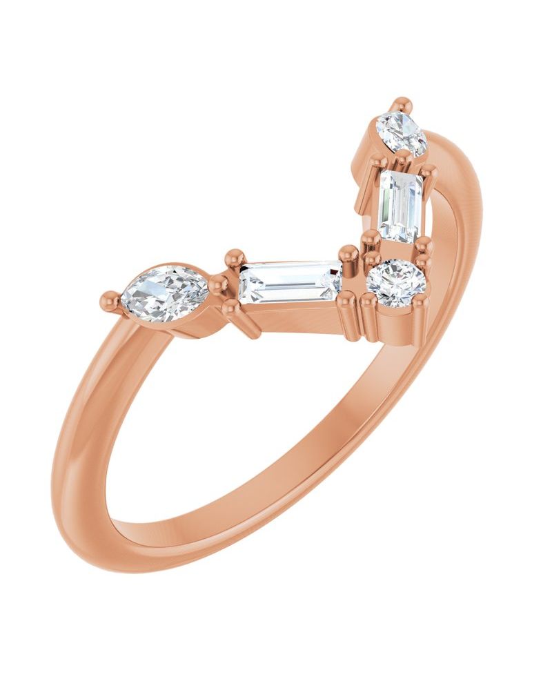 Anel em V Cravejado em Ouro 14k com Diamantes Naturais