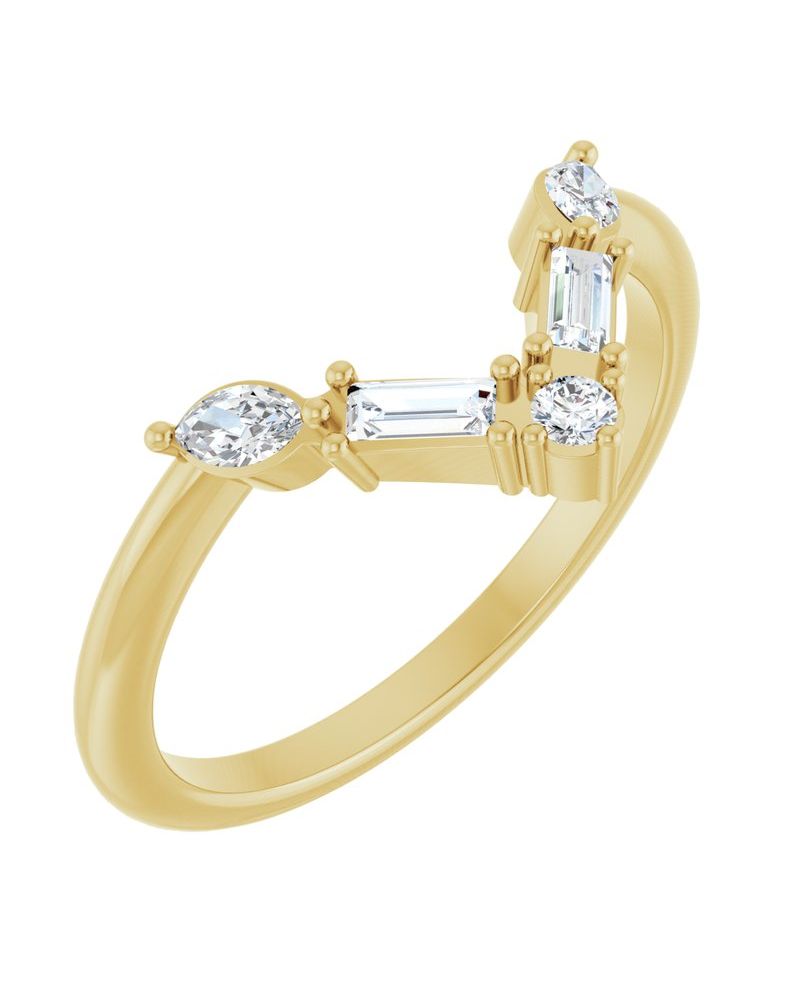 Anel em V Cravejado em Ouro 14k com Diamantes Naturais