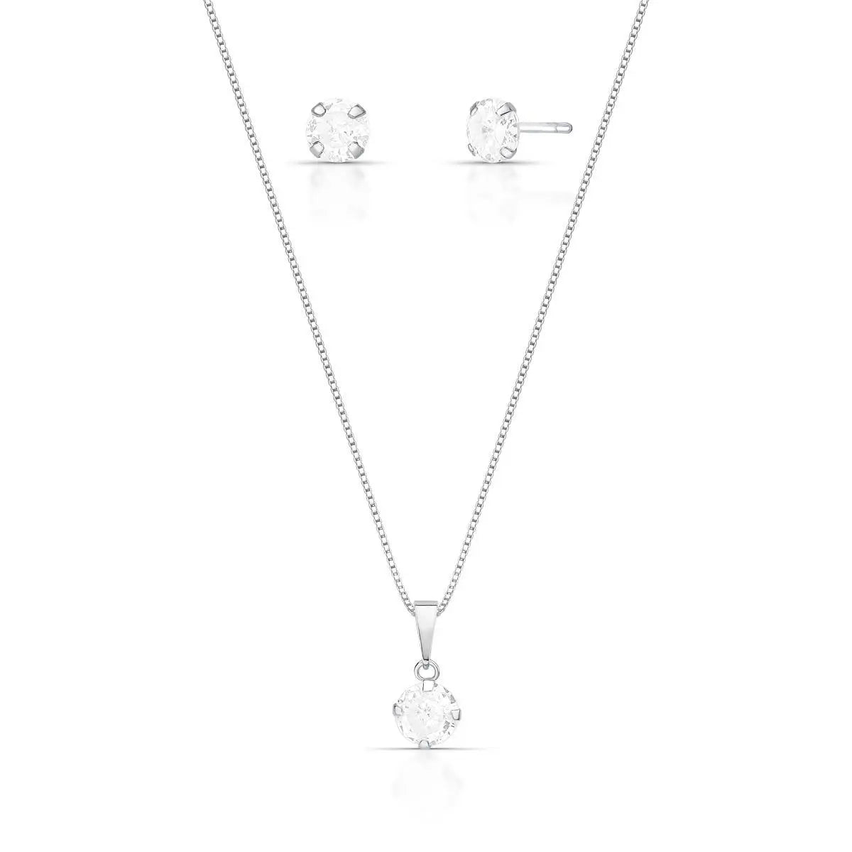 Conjunto de Prata 925 Brinco e Colar Ponto de Luz