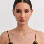 Conjunto Brinco e Corrente com Pingente Asa Banhada a Ouro