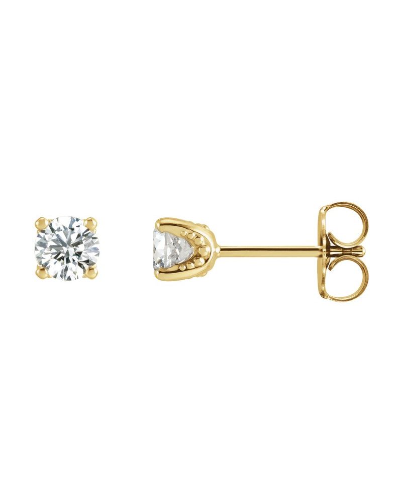 Brinco Ponto de Luz Redondo Quatro Garras em Ouro 14k com Diamantes de Laboratório – Modelo 2