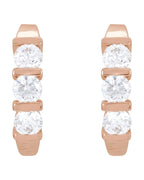 Brinco Meia Argola Três Pedras em Ouro 14k com Diamantes Naturais