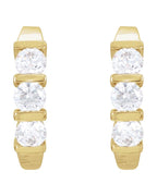 Brinco Meia Argola Três Pedras em Ouro 14k com Diamantes Naturais
