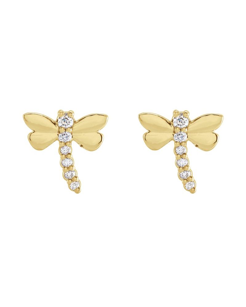 Brinco Libélula em Ouro 14k com Diamantes Naturais