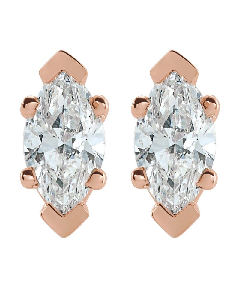 Brinco Ponto de Luz Navete Seis Garras Ponta em V em Ouro 14k com Diamantes de Laboratório