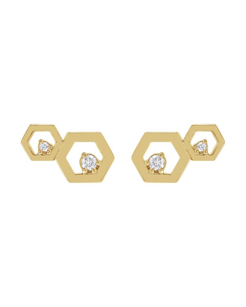 Brinco Favo de Mel em Ouro 14k com Diamantes Naturais