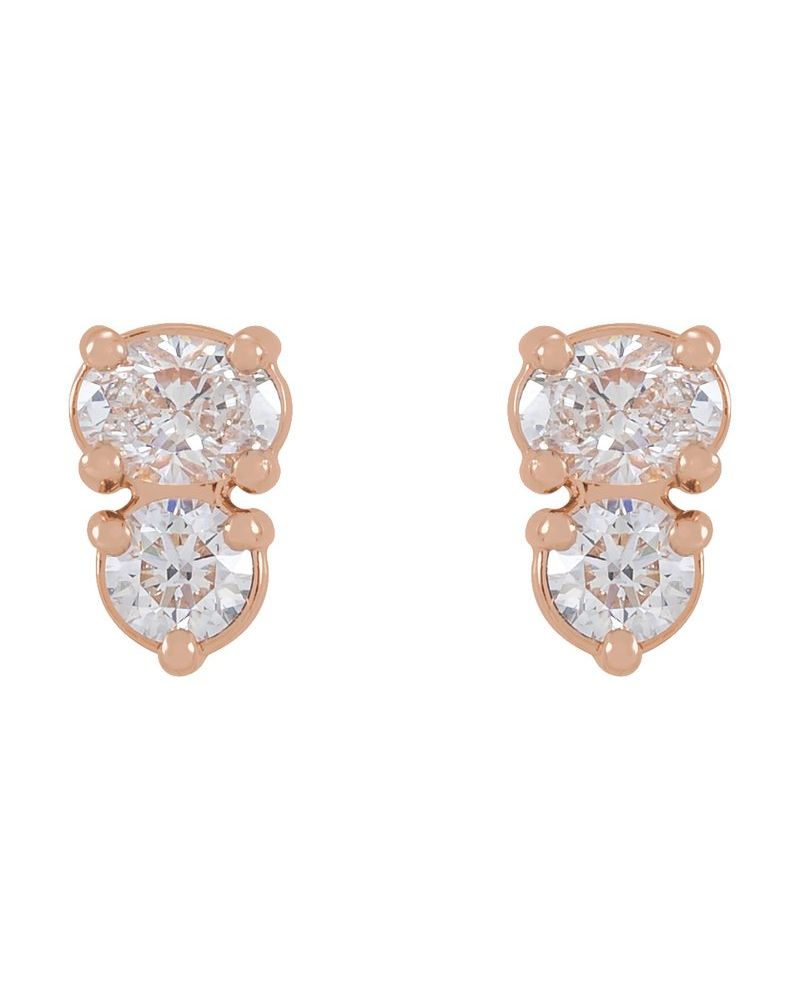 Brinco Duas Pedras em Ouro 14k com Diamantes de Laboratório