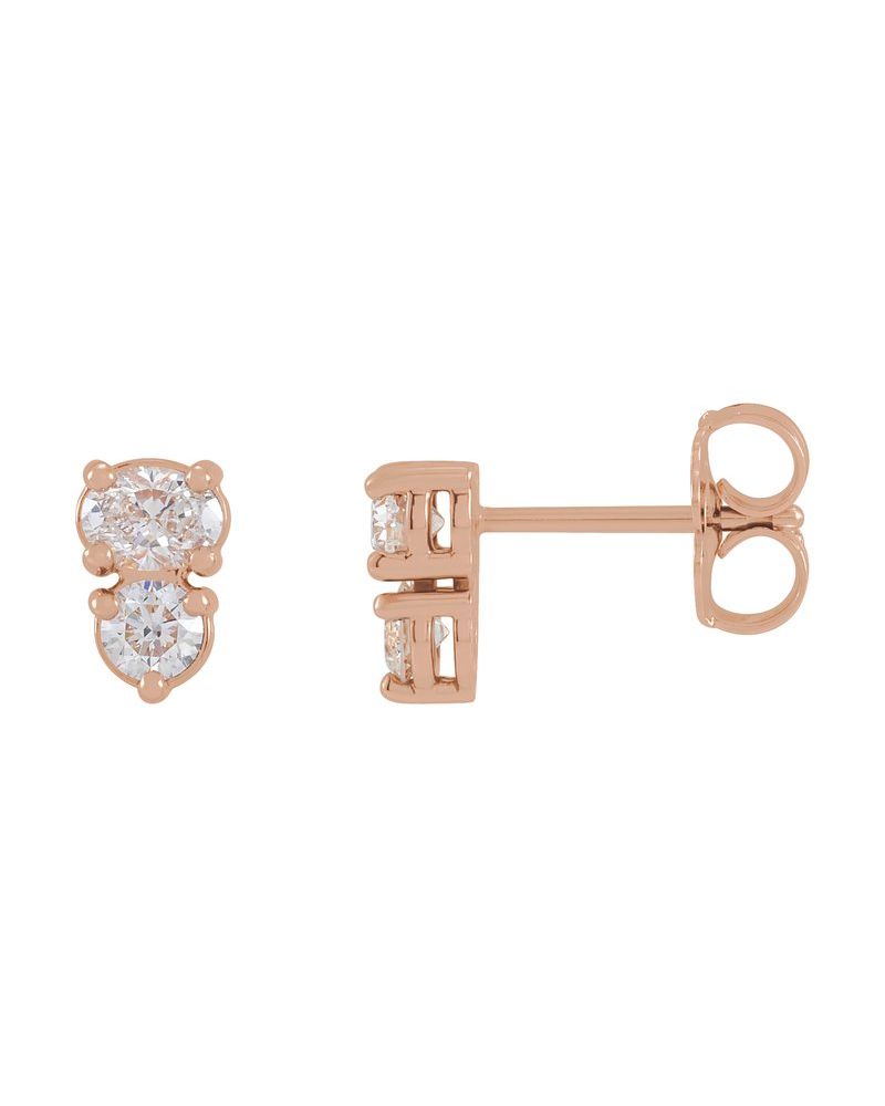 Brinco Duas Pedras em Ouro 14k com Diamantes de Laboratório