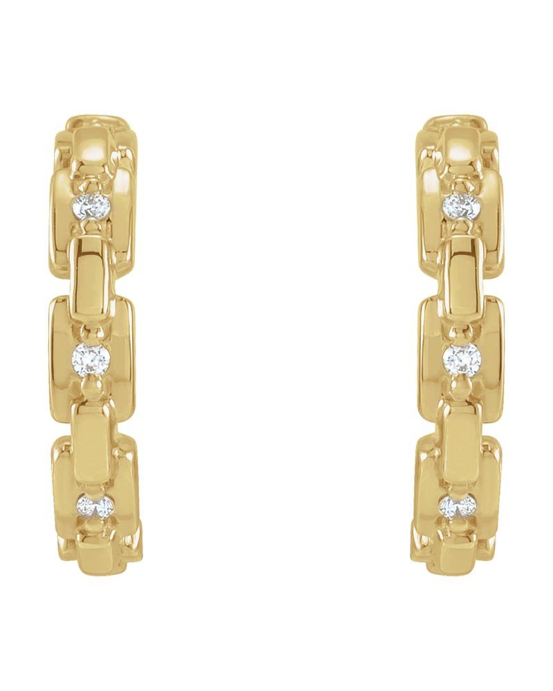 Brinco Huggie Elos de Corrente Cravejado em Ouro 14k com Diamantes Naturais