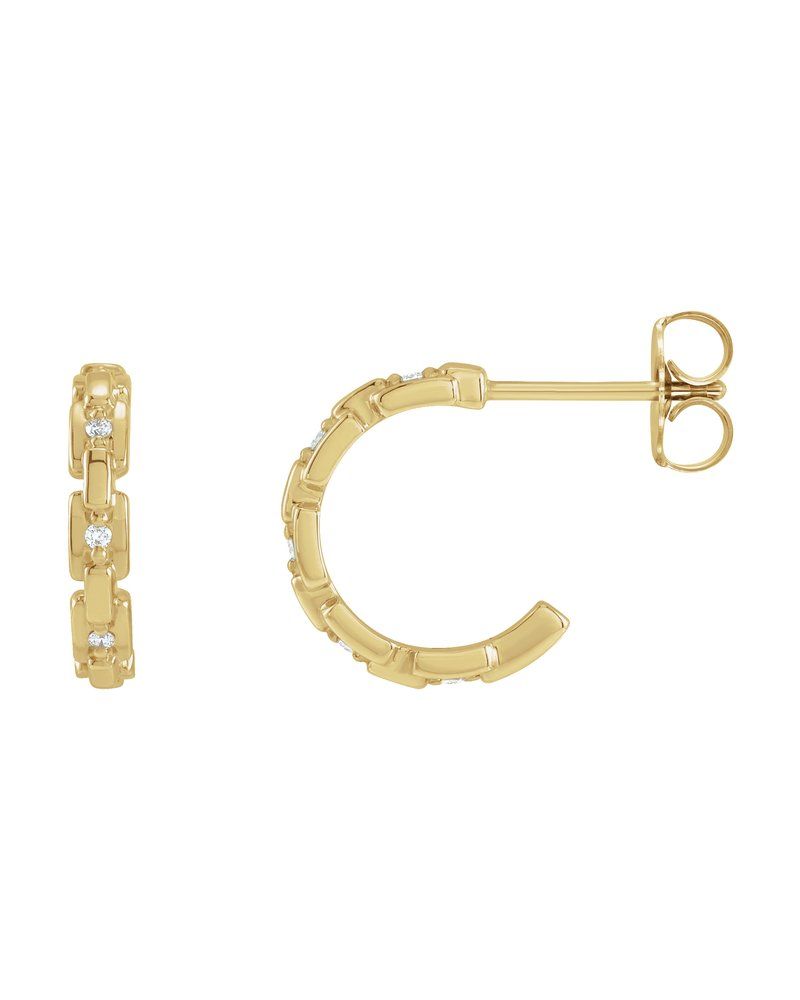 Brinco Huggie Elos de Corrente Cravejado em Ouro 14k com Diamantes Naturais