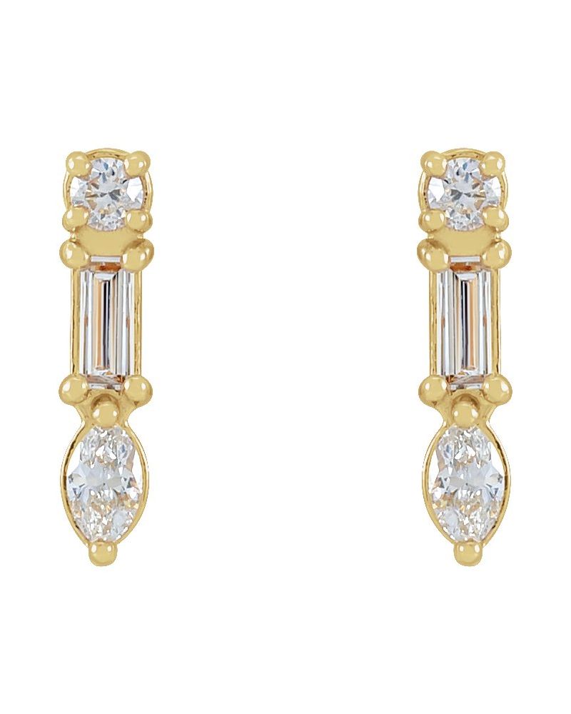 Brinco Formatos Mistos Barra em Ouro 14k com Diamantes Naturais