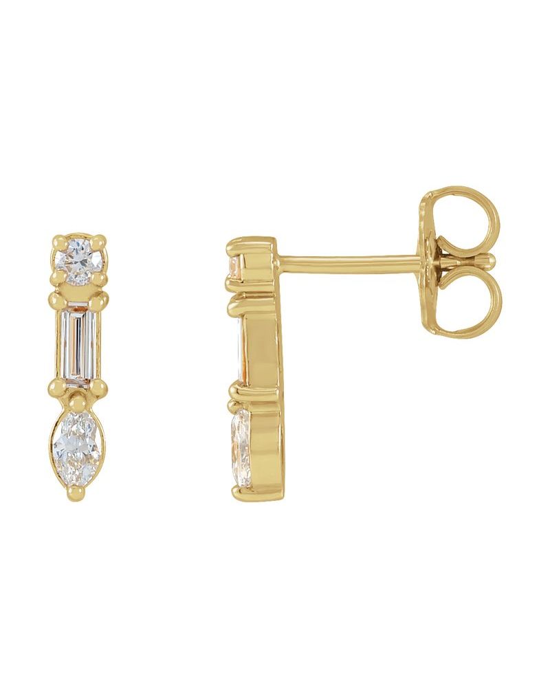 Brinco Formatos Mistos Barra em Ouro 14k com Diamantes Naturais