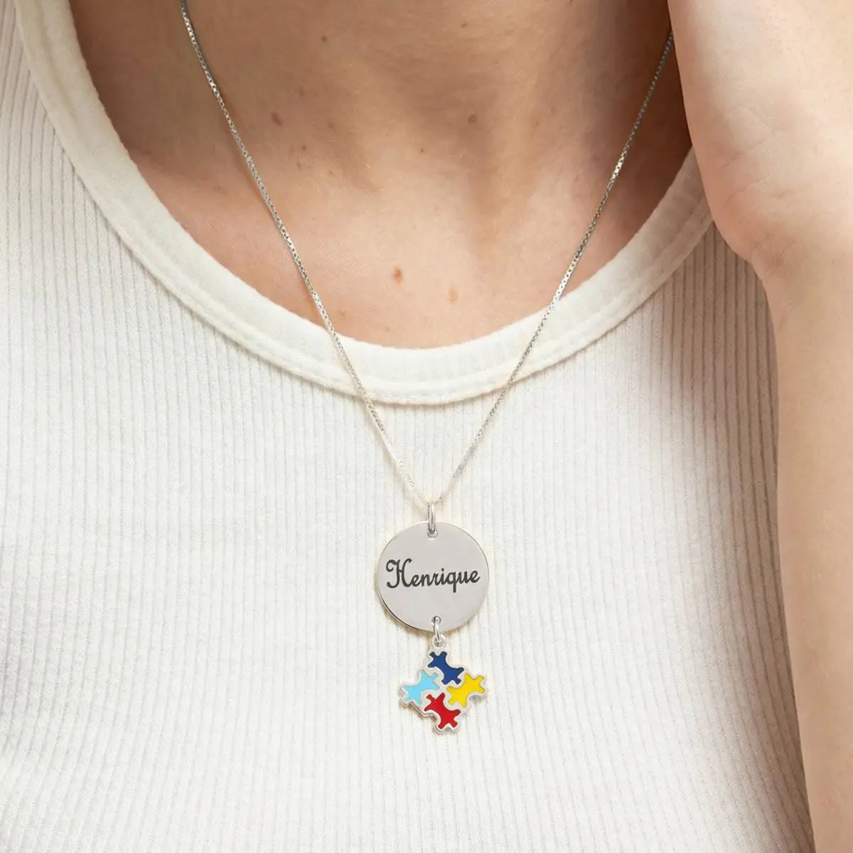 Pingente de Prata 925 Autismo Personalizado com Nome