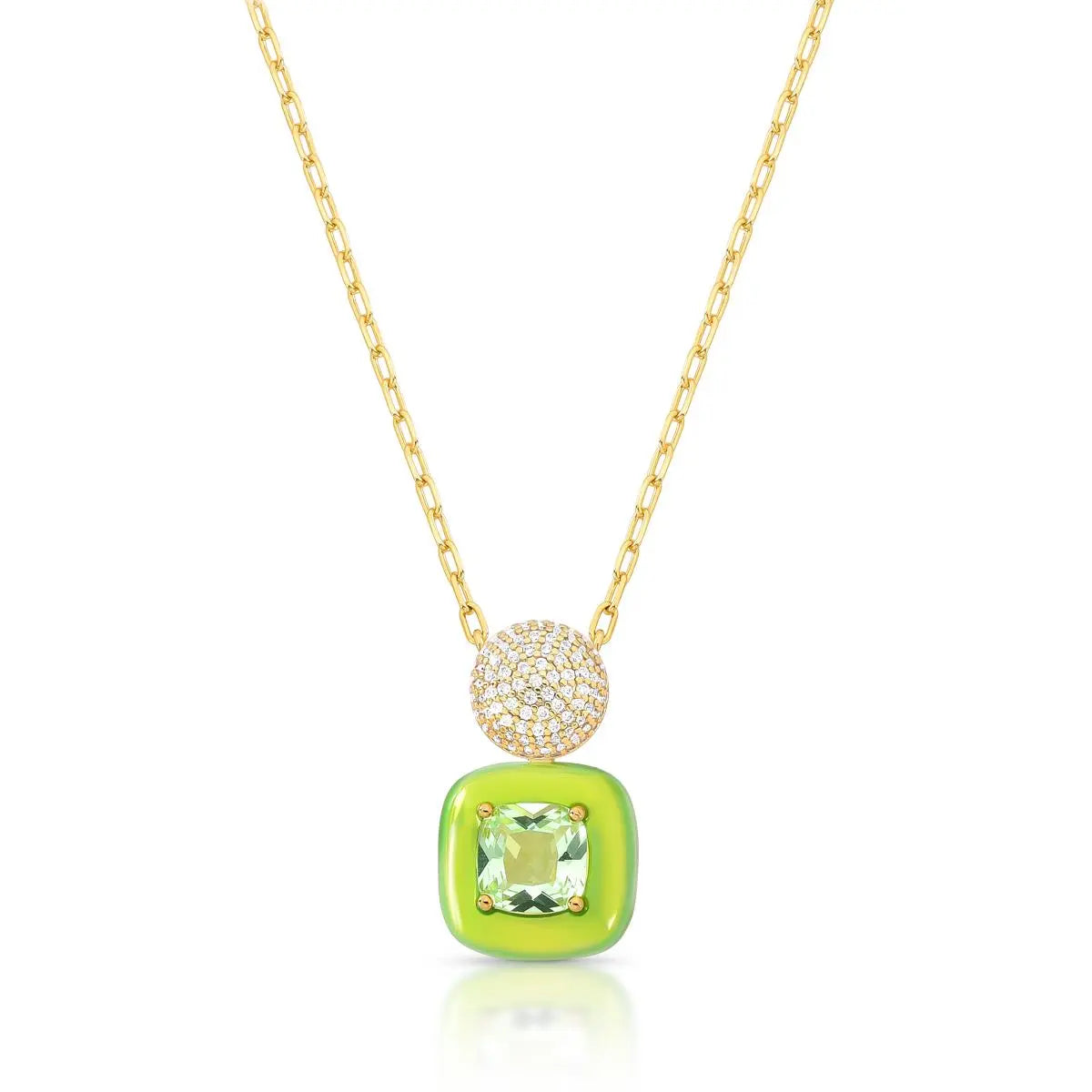 Colar Folheado a Ouro com Pingente Esmaltado em Cristal Quadrado e Zircônias