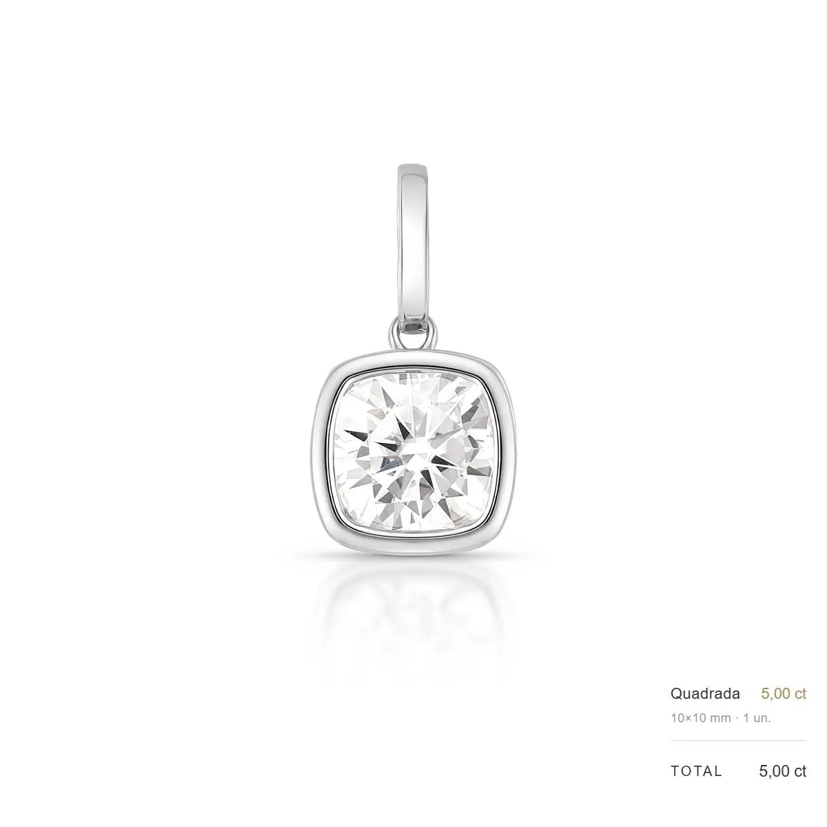 Pingente de Prata 925 com Fecho em Pedra Moissanite 10x10mm