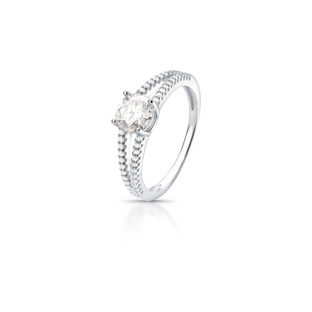 Anel de Prata 925 Duas Voltas com Pedra Redonda Moissanite 6mm