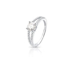 Anel de Prata 925 Duas Voltas com Pedra Redonda Moissanite 6mm