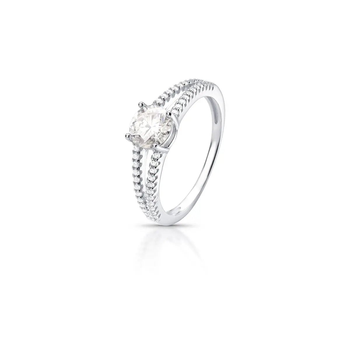 Anel de Prata 925 Duas Voltas com Pedra Redonda Moissanite 6mm