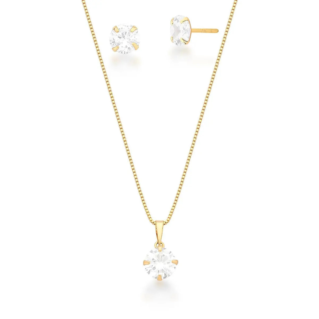 Conjunto Brinco e Colar com Ponto de Luz