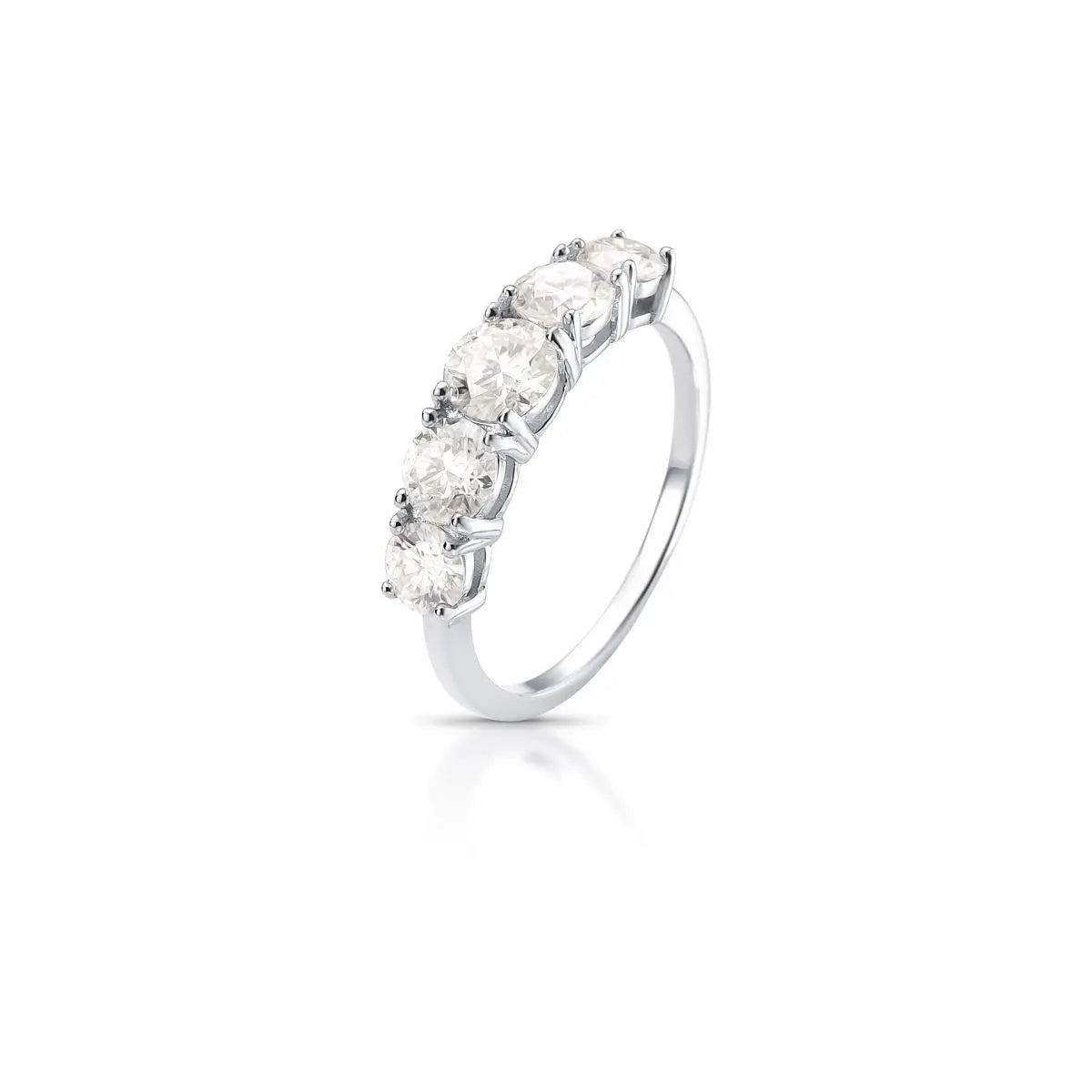 Anel de Prata 925 com Pedras Redondas Moissanite 5mm