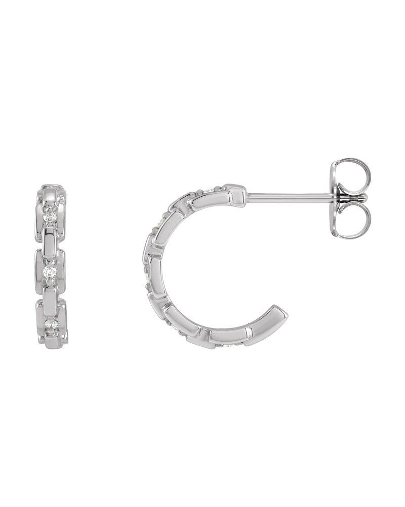 Brinco Huggie Elos de Corrente Cravejado em Ouro 14k com Diamantes Naturais