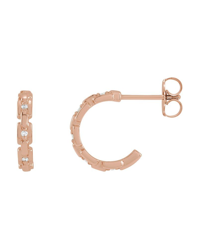 Brinco Huggie Elos de Corrente Cravejado em Ouro 14k com Diamantes Naturais