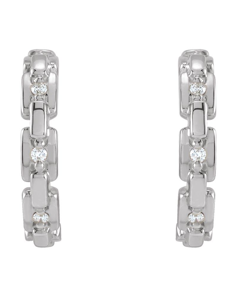 Brinco Huggie Elos de Corrente Cravejado em Ouro 14k com Diamantes Naturais