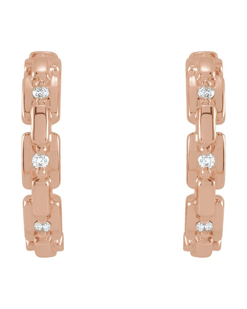 Brinco Huggie Elos de Corrente Cravejado em Ouro 14k com Diamantes Naturais