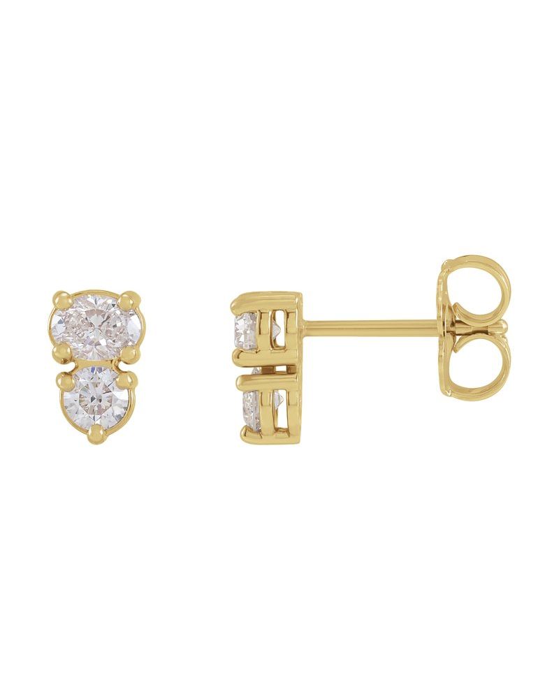 Brinco Duas Pedras em Ouro 14k com Diamantes de Laboratório