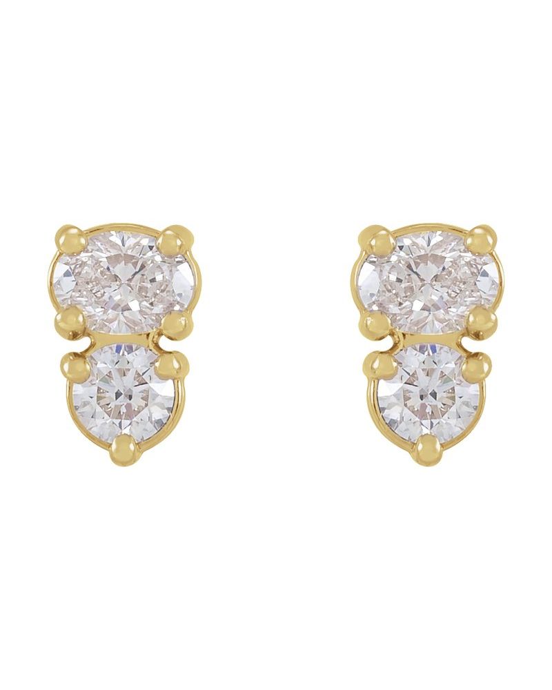 Brinco Duas Pedras em Ouro 14k com Diamantes de Laboratório