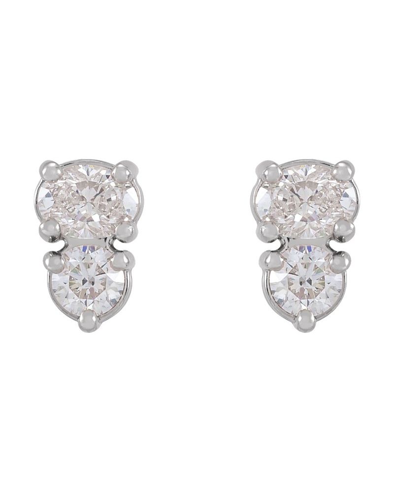 Brinco Duas Pedras em Ouro 14k com Diamantes de Laboratório