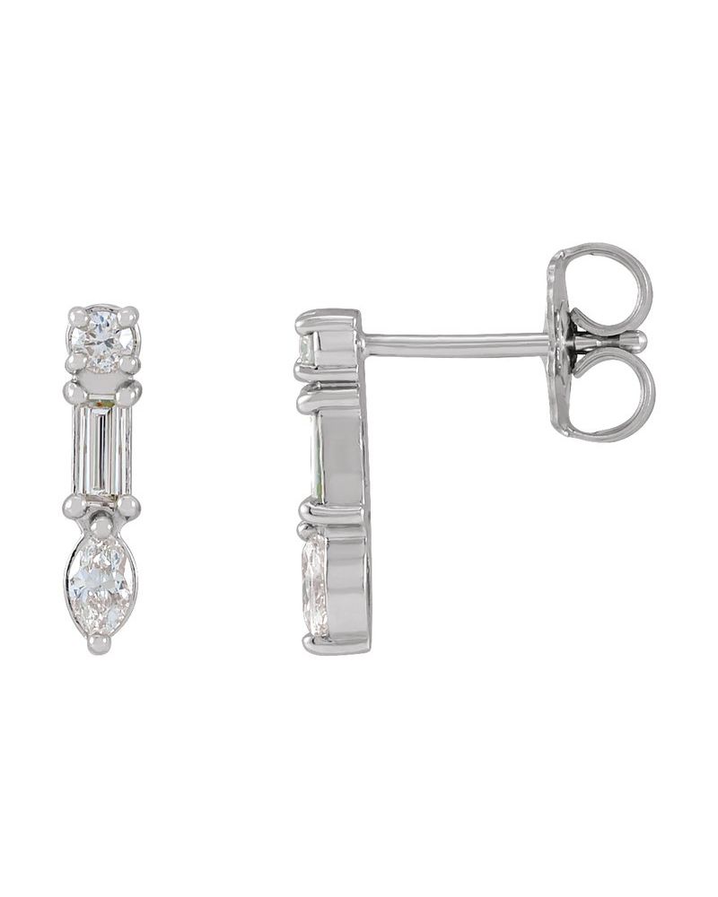 Brinco Formatos Mistos Barra em Ouro 14k com Diamantes Naturais