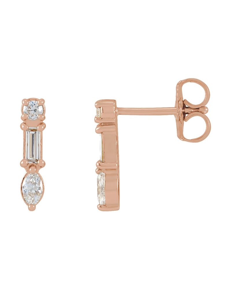 Brinco Formatos Mistos Barra em Ouro 14k com Diamantes Naturais