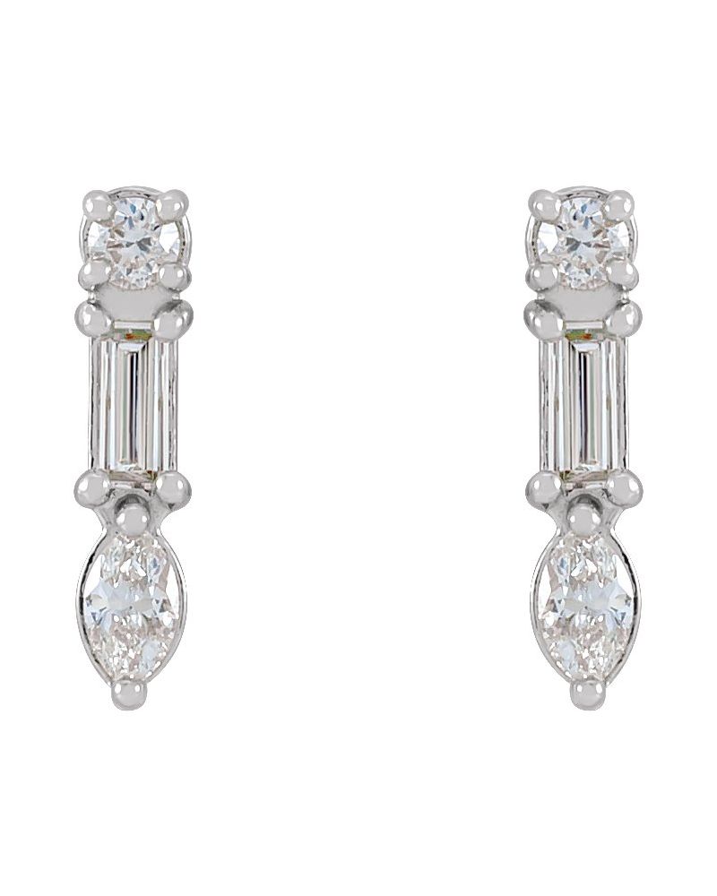 Brinco Formatos Mistos Barra em Ouro 14k com Diamantes Naturais