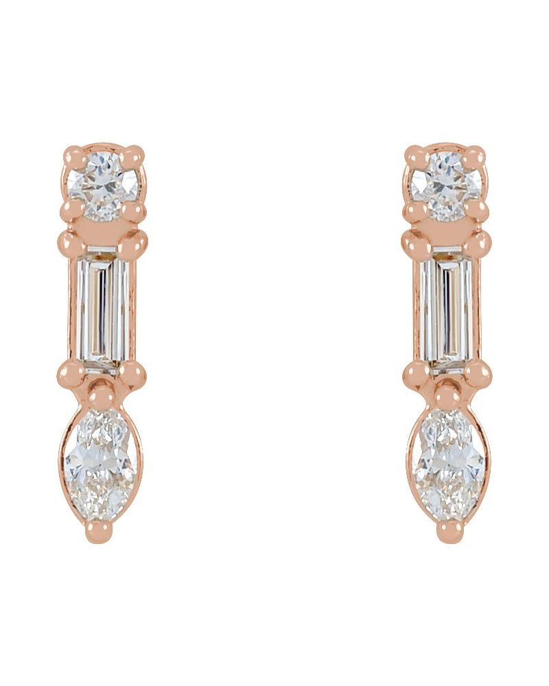 Brinco Formatos Mistos Barra em Ouro 14k com Diamantes Naturais