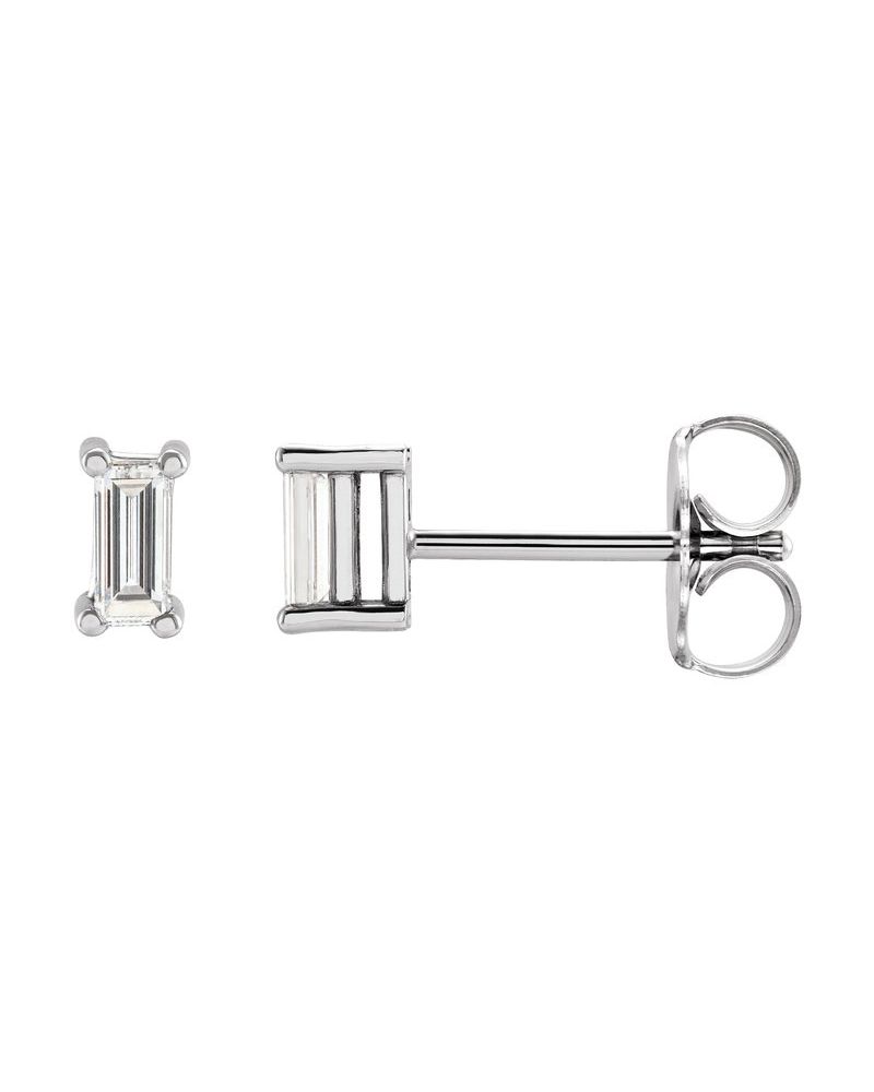 Brinco Ponto de Luz Baguete Quatro Garras em Ouro 14k com Diamantes de Laboratório