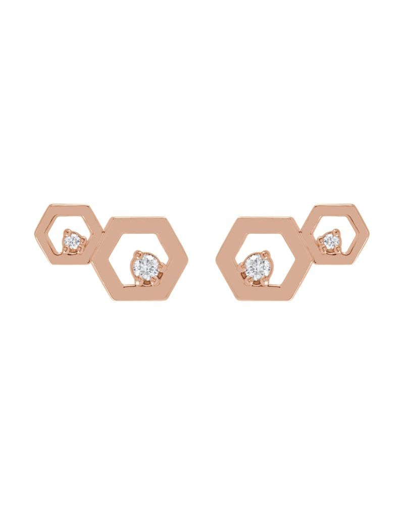 Brinco Favo de Mel em Ouro 14k com Diamantes Naturais