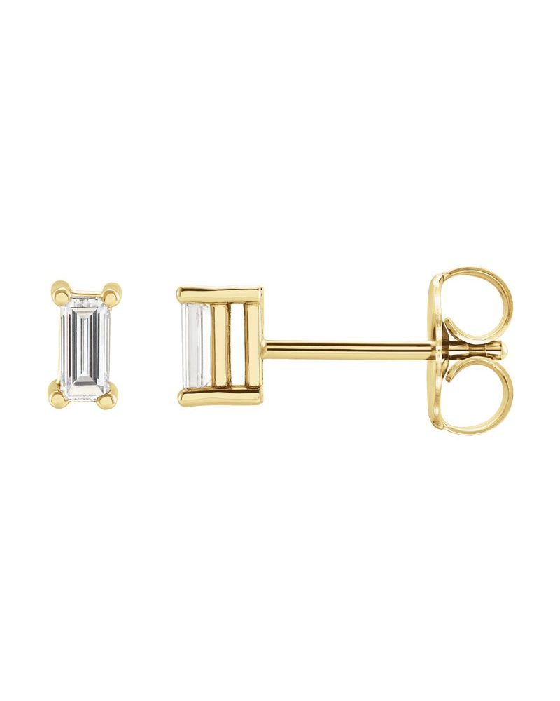 Brinco Ponto de Luz Baguete Quatro Garras em Ouro 14k com Diamantes de Laboratório