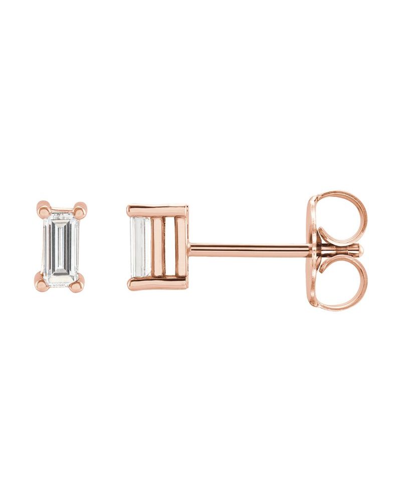 Brinco Ponto de Luz Baguete Quatro Garras em Ouro 14k com Diamantes de Laboratório