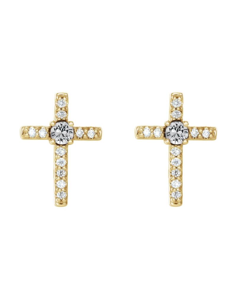 Brinco Cruz Cravejado em Ouro 14k com Diamantes Naturais