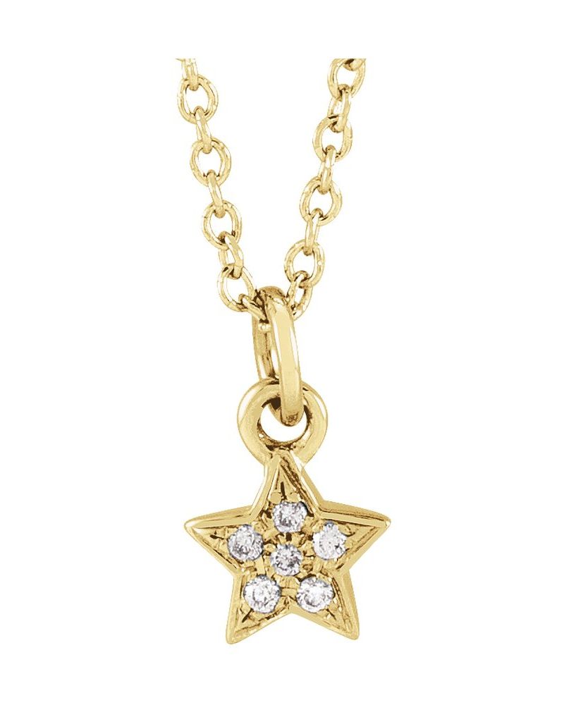 Colar Estrela Infantil Delicado em Ouro 14k com Diamantes Naturais