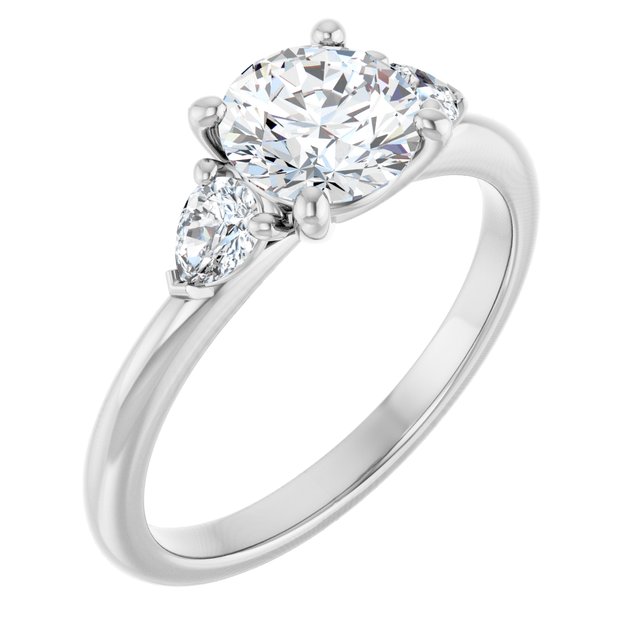 Anel de Noivado Três Pedras com Gotas em Ouro 14k com Diamantes Naturais – Branco 14k