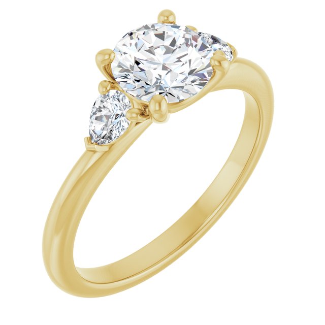 Anel de Noivado Três Pedras com Gotas em Ouro 14k com Diamantes Naturais – Amarelo 14k