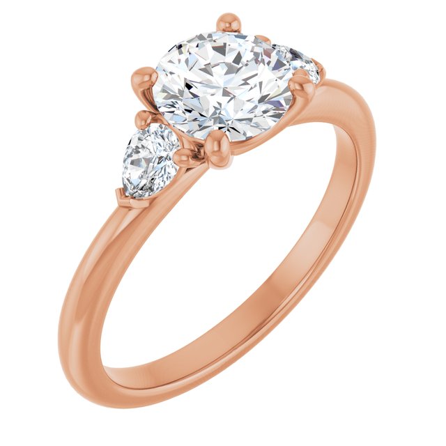 Anel de Noivado Três Pedras com Gotas em Ouro 14k com Diamantes Naturais – Rosé 14k