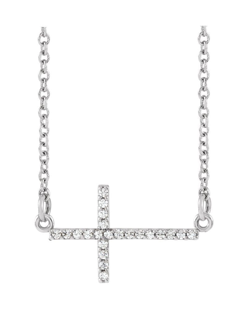 Colar Cruz Horizontal em Ouro 14k com Diamantes de Laboratório